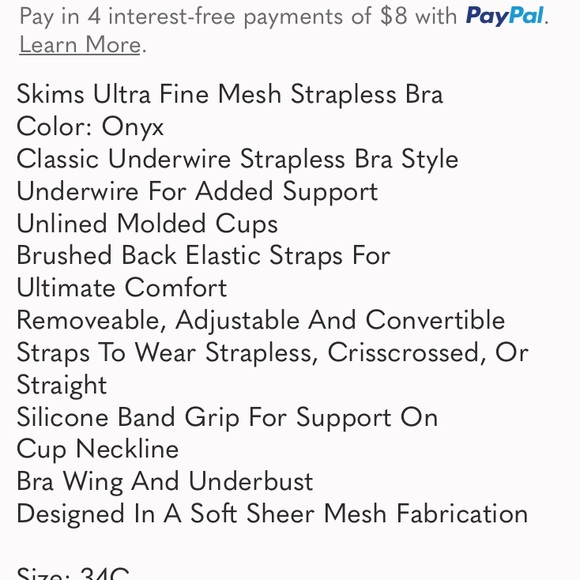 Skims Onyx see through Bra/with straps size 44D - Picture 8 of 8